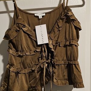 Blu Pepper Women's Brown Ruffle Pant Suit